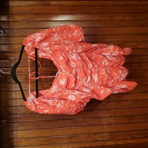 AVA & VIV SIZE 2X Floral Puff Sleeve Top - Coral